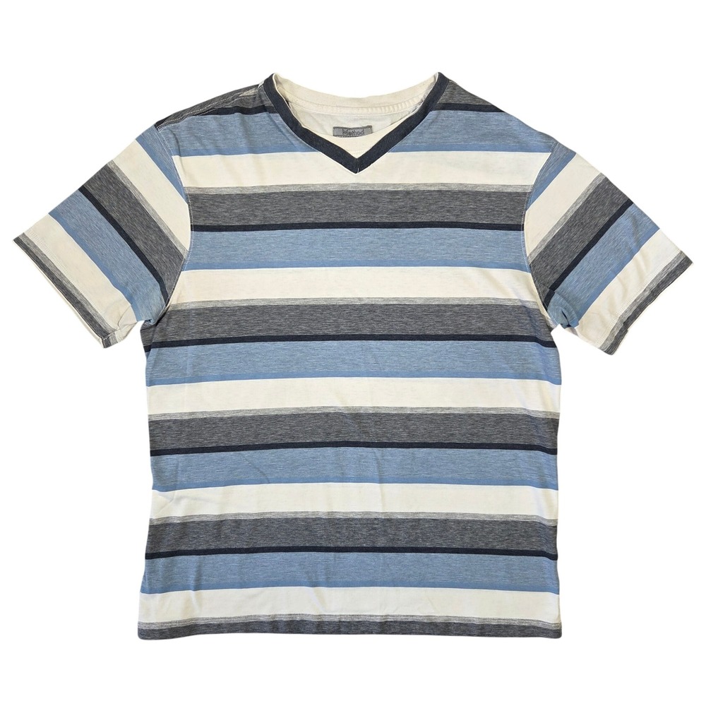 Method‎ Mens Y2k Striped V-Neck Short Sleeve T-Shirt L Layered Look Grunge Punk
